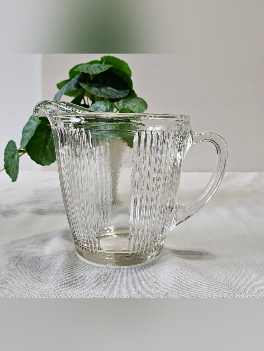 Vintage Hazel Atlas Fine Rib Clear Glass Pitcher 16 oz 1930s Depression Era